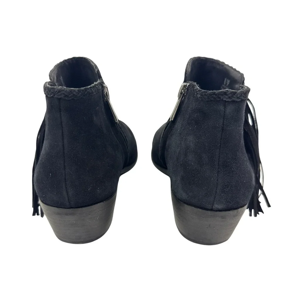 Sam Edelman Paige Black Suede Fringe Ankle Boots Western Booties Women 7M